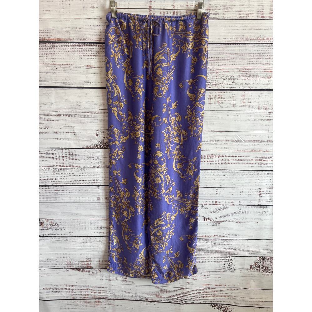 August Moon Intimates 100% Silk Pajama Bottoms Purple and Gold Size Small